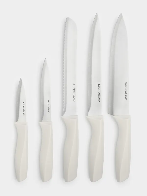 Knife set, 5 pr, in stand, steel / plastic, grey, Daily, image-2