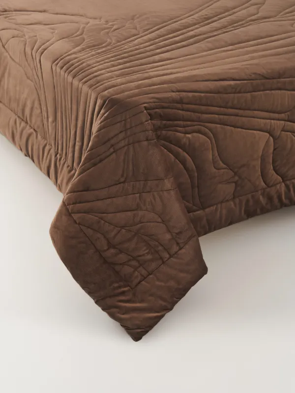 Bedspread, 220x240 cm, quilted, velvet/microfiber, brown, Palm leaves, Stitch velvet, image-5