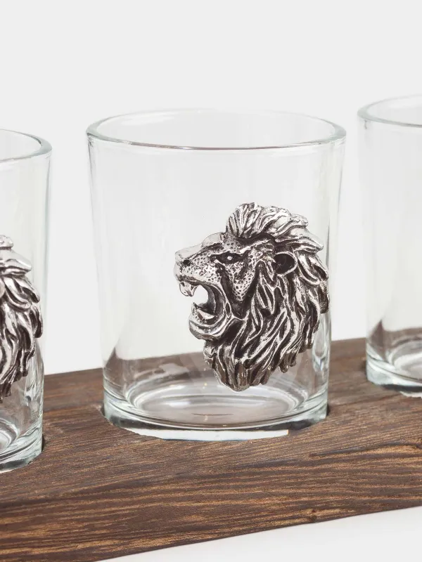 Drinking glass, 80 ml, 4 pcs, on a stand, glass / wood, Lion, Lux elements decor, image-3