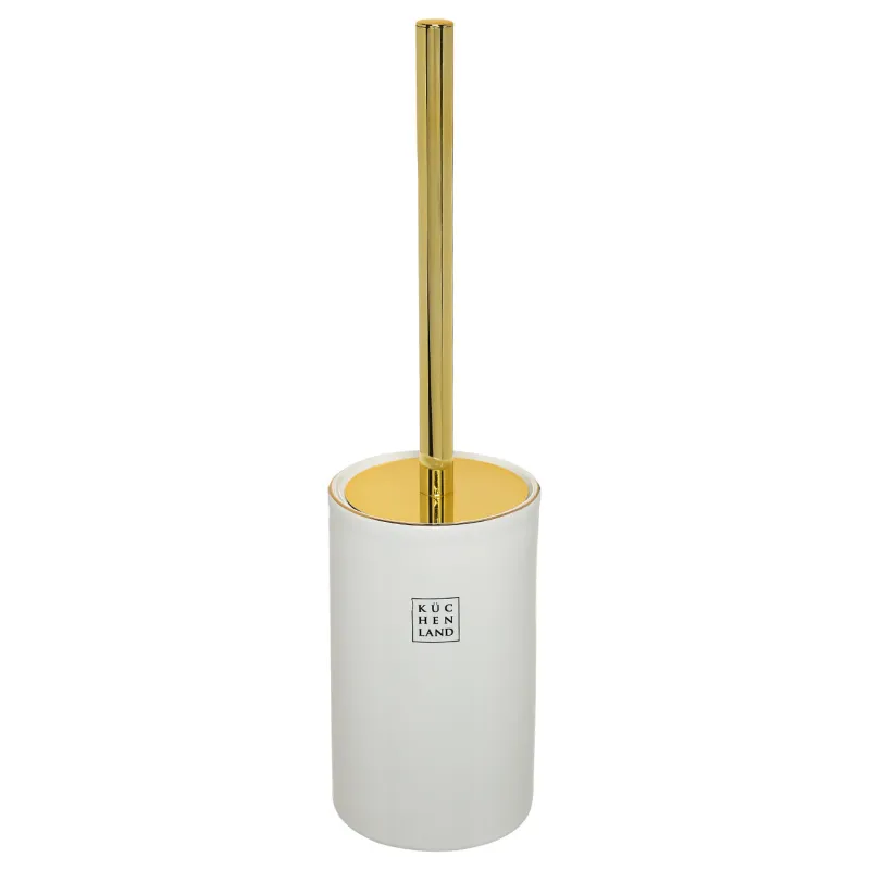 Toilet brush, 26 cm, with stand, plastic / ceramic, white and gold, Freya