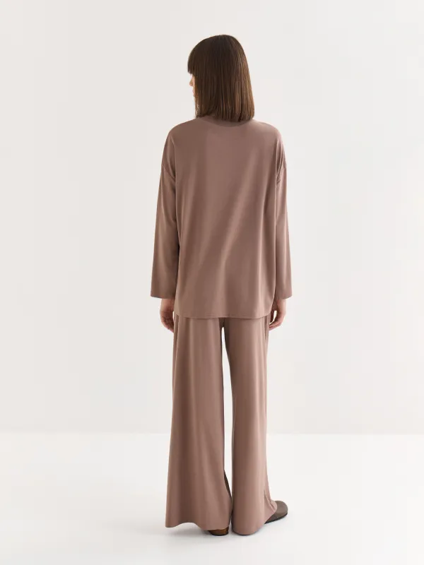 Women's long sleeve, home - made, size S, cotton / viscose/spandex, beige melange, Wiana, image-4