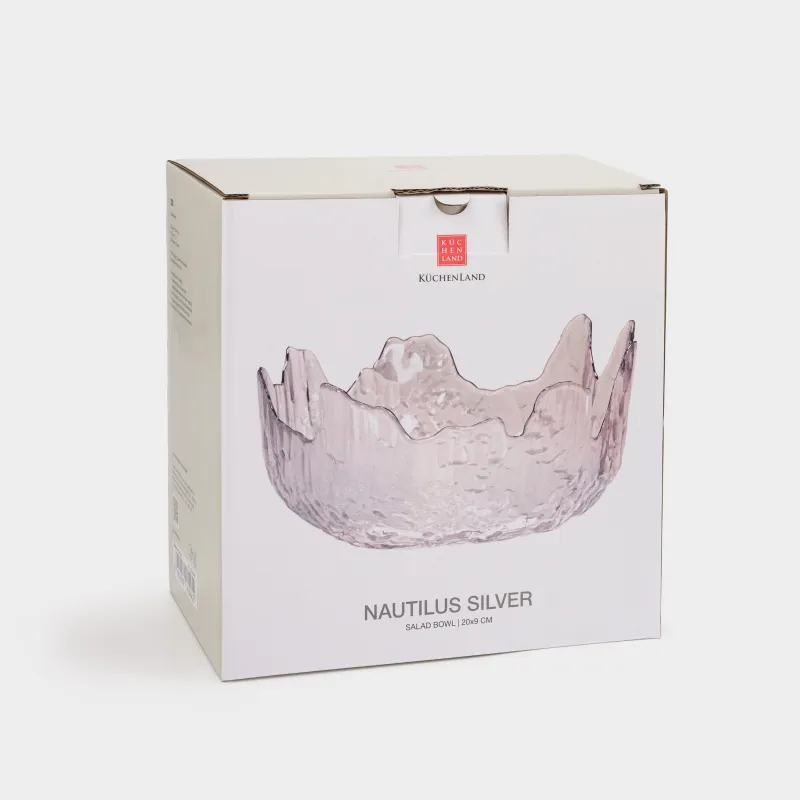 Salad bowl, 20x9 cm, 1,1 l, glass, with silver edging, Nautilus silver, image-3