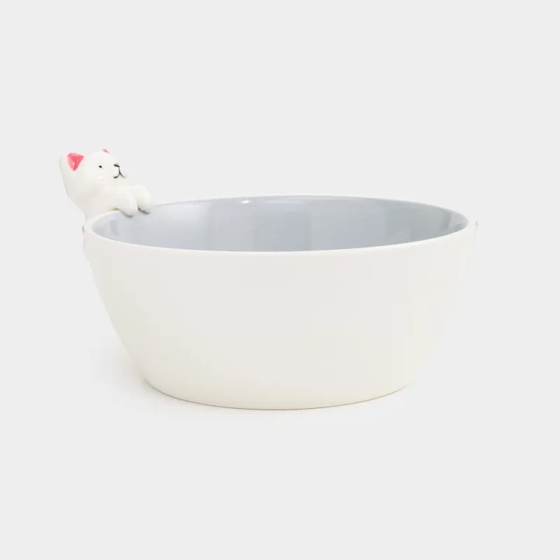 Children's soup plate, 14x6 cm, porcelain P, white-gray, kitten, Friend