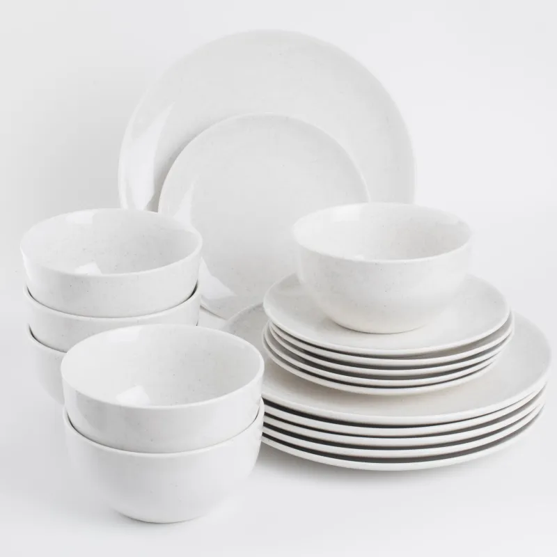 Dining set, 6 persons, 18 items, porcelain P, milky, speckled, Latio