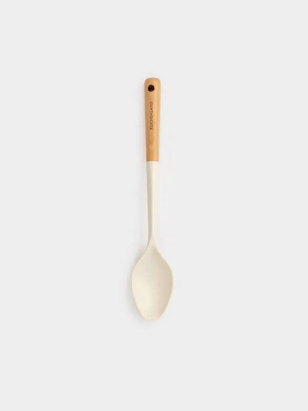 Serving spoon, 32 cm, silicone/wood, milky, Legerity, image-0