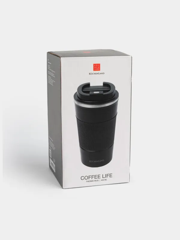 Thermo mug, 500 ml, with zarf, steel / plastic/silicone, black, Coffee life, image-5