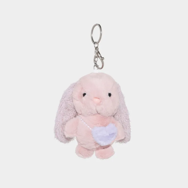 Keychain, 11 cm, soft, Polyester / metal, Pink and purple, Bunny with purse, Rabbit