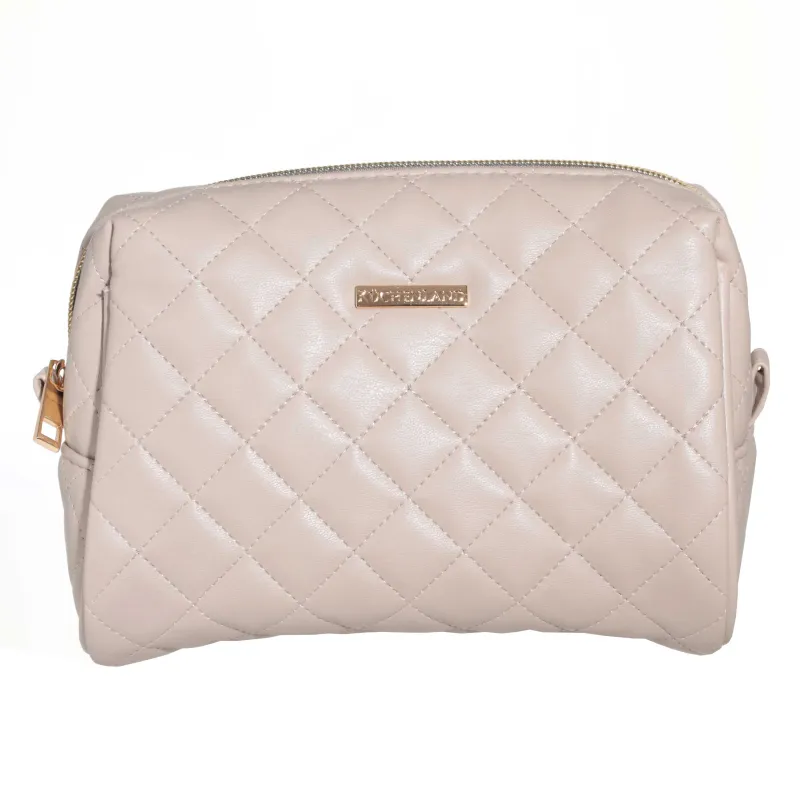 Cosmetic bag, 21x13 cm, quilted, polyurethane, beige, Quilted