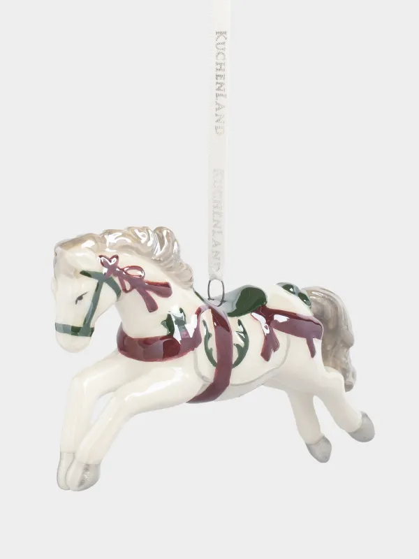 Christmas tree toy, 12 cm, ceramic, white, mother of pearl, Horse, Figure christmas, image-0