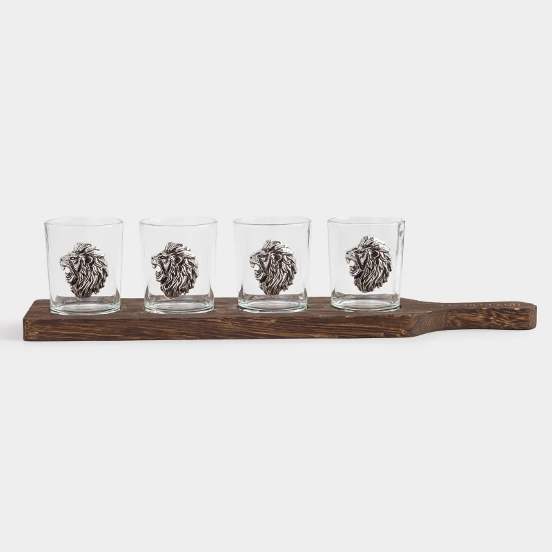 Drinking glass, 80 ml, 4 pcs, on a stand, glass / wood, Lion, Lux elements decor, image-0