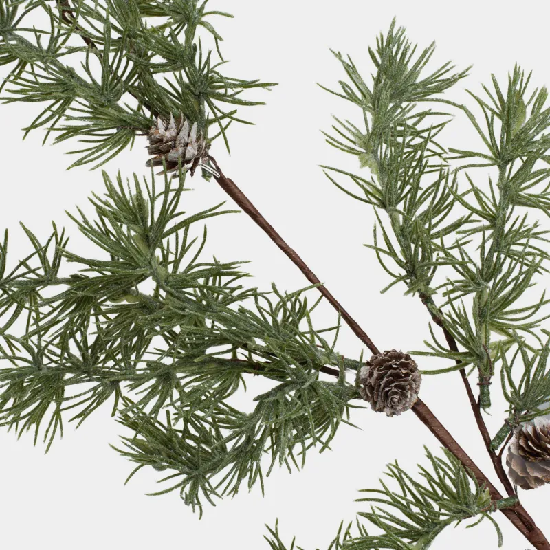 Decorative branch, 96 cm, polyethylene / metal, Snow-covered needles with cones, Conifer decor, image-2