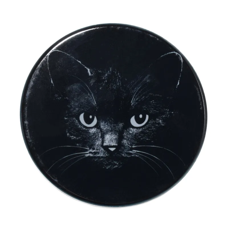 Mug stand, 11x11 cm, ceramic / cork, round, black, Night cat, Cat