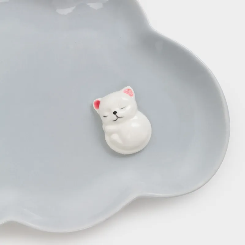 Children's snack plate, 23x16 cm, porcelain P, gray, curly, kitten, friend, image-5