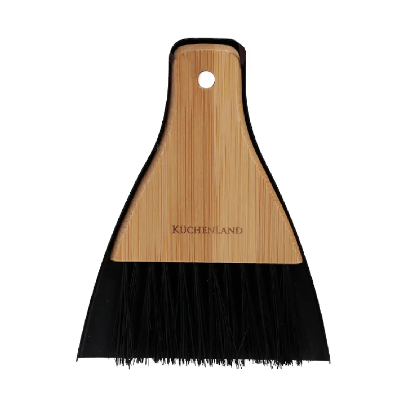 Garbage brush, with dustpan, 17 cm, plastic / bamboo / steel, black, Black clean
