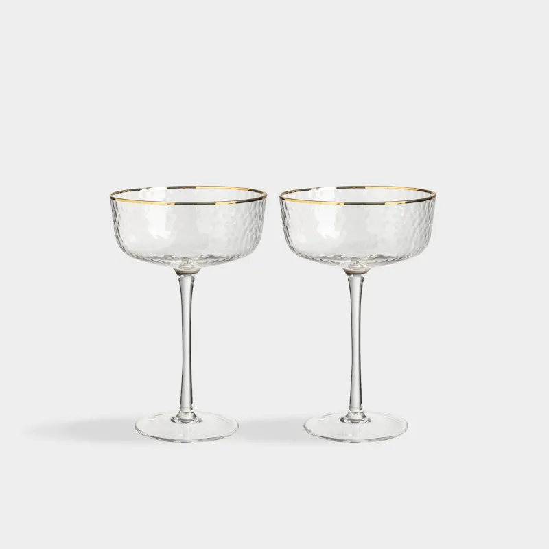 Drinking glass, 170 ml, 2 pcs, glass, with golden edging, Ripply gold