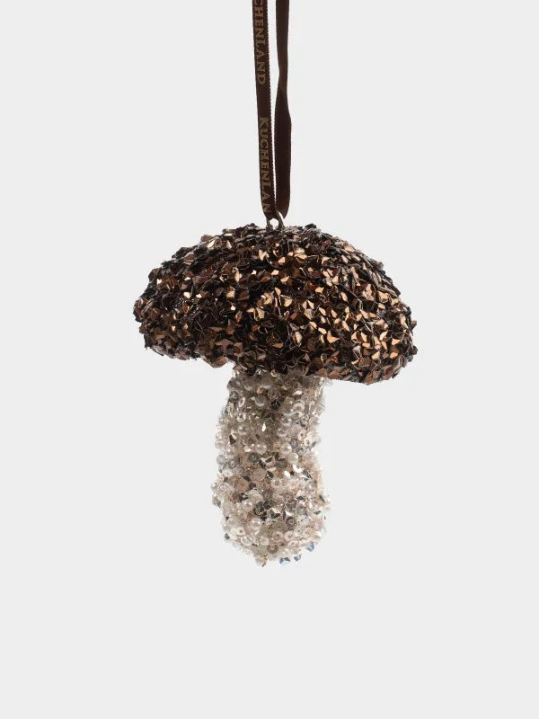 Christmas tree toy, 8 cm, foam/plastic, champagne, Mushroom, Figure sparkle, image-0