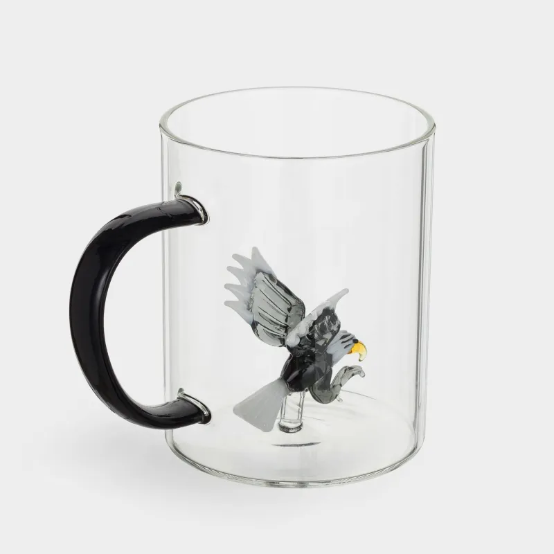 Mug, 500 ml, glass B, black handle, Eagle, Shape, image-1