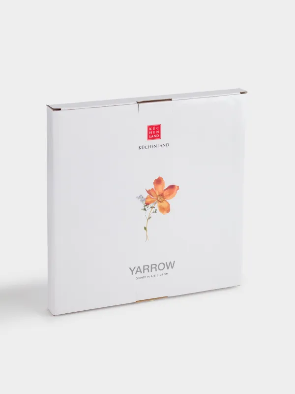 Dinner plate, 28 cm, porcelain N, white, with golden edging, wildflowers, Yarrow, image-5