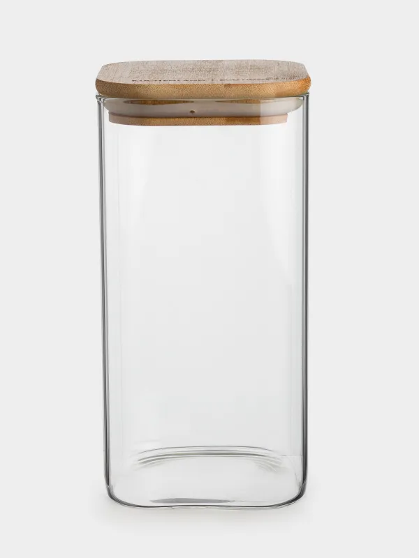 Bulk products jar, 1.5 l, glass / bamboo, square, Home made, image-0