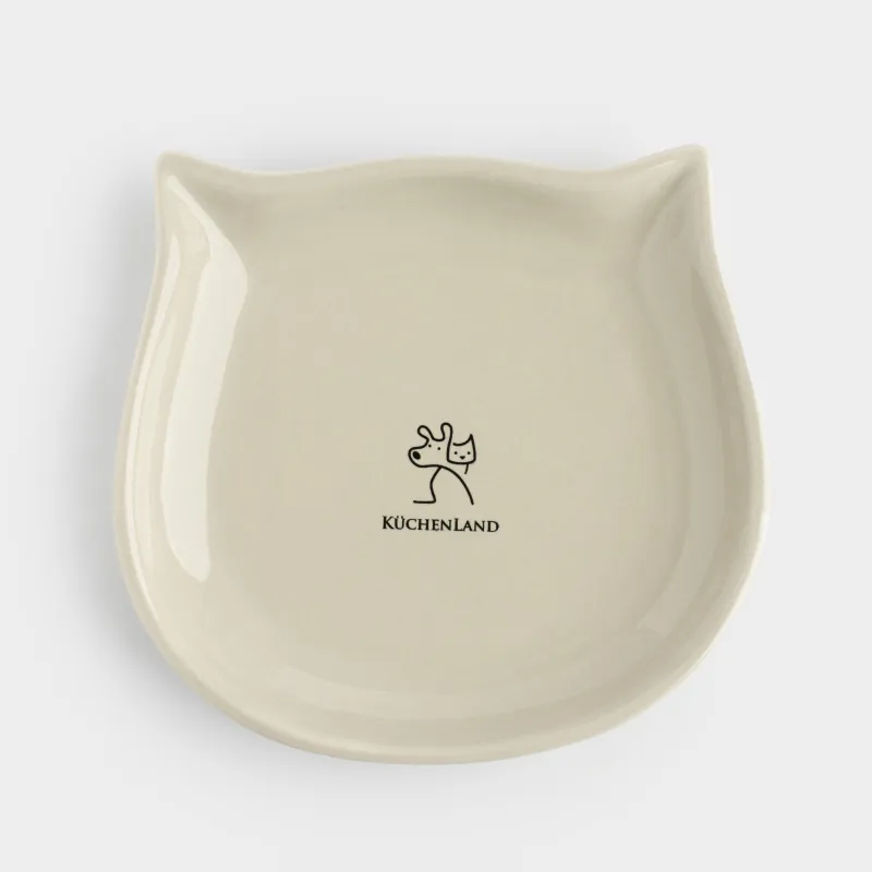 Pet bowl, 14x13 cm, 100 ml, flat, ceramic, grey, Cat, Whiskers