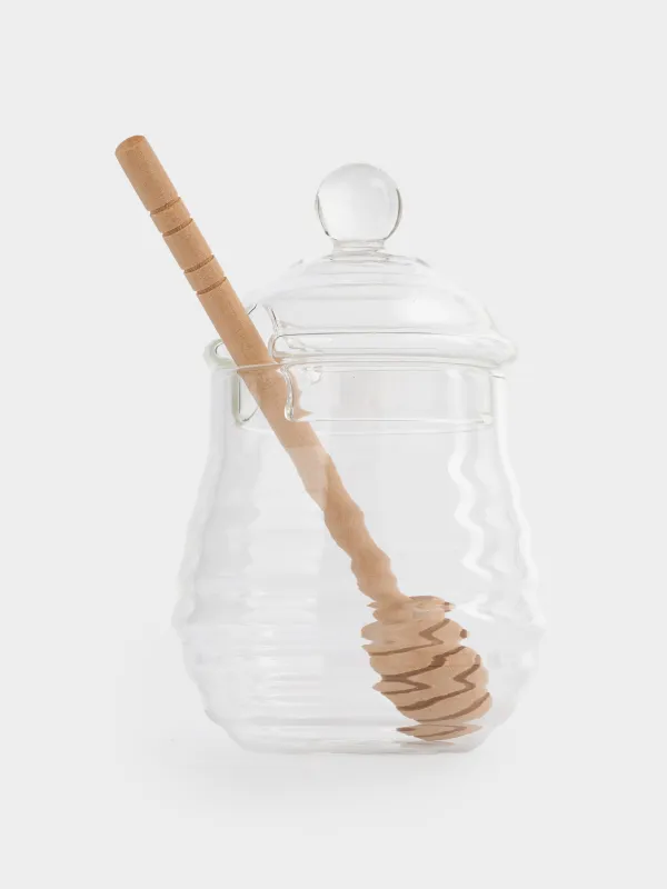 Honey jar, 270 ml, with spoon, Used glass / wood, Honey, image-2