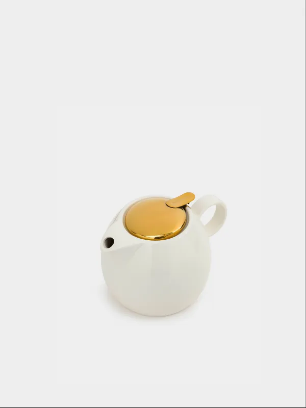 Teapot, 1 l, ceramic / steel, milky gold, Flower, Kettle ceramo, image-1
