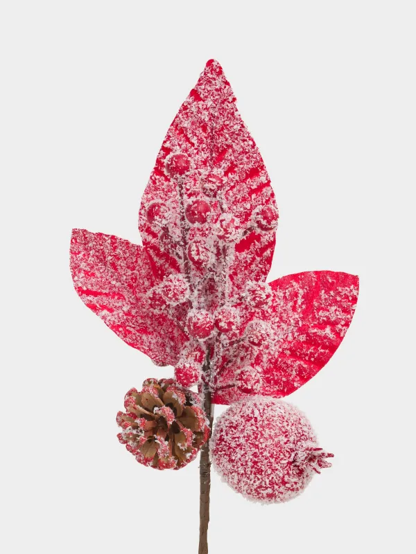 Decorative branch, 39 cm, foam/cone, Pomegranate with red berries, Garnet decor, image-1