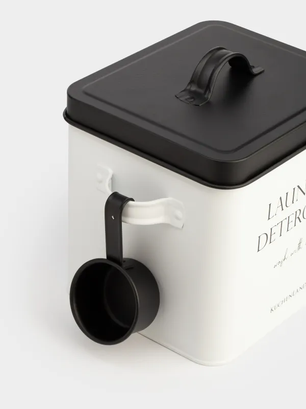 Washing powder container, 4.5 l, with measuring spoon, metal, black and white, Compact black, image-3