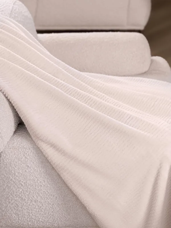 Blanket, 130x170 cm, double-sided, faux fur/flannel, milk, Stripes, Flannel, image-4