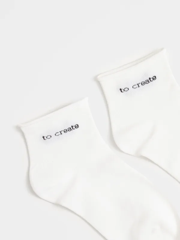 Women's socks, size 36-38, cotton/polyester, white, To create, I was created, Slogan, image-3