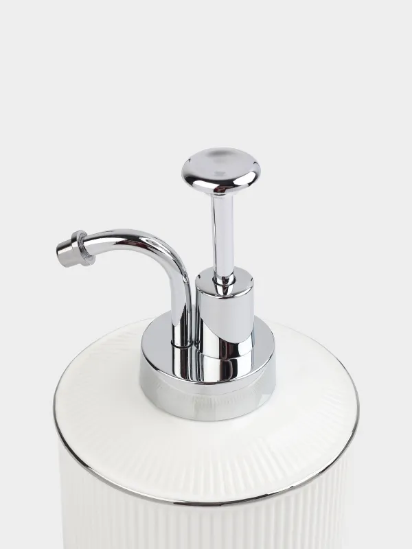 Liquid soap dispenser, 370 ml, ceramic / plastic, white, with silver edging, Kaliopa, image-5