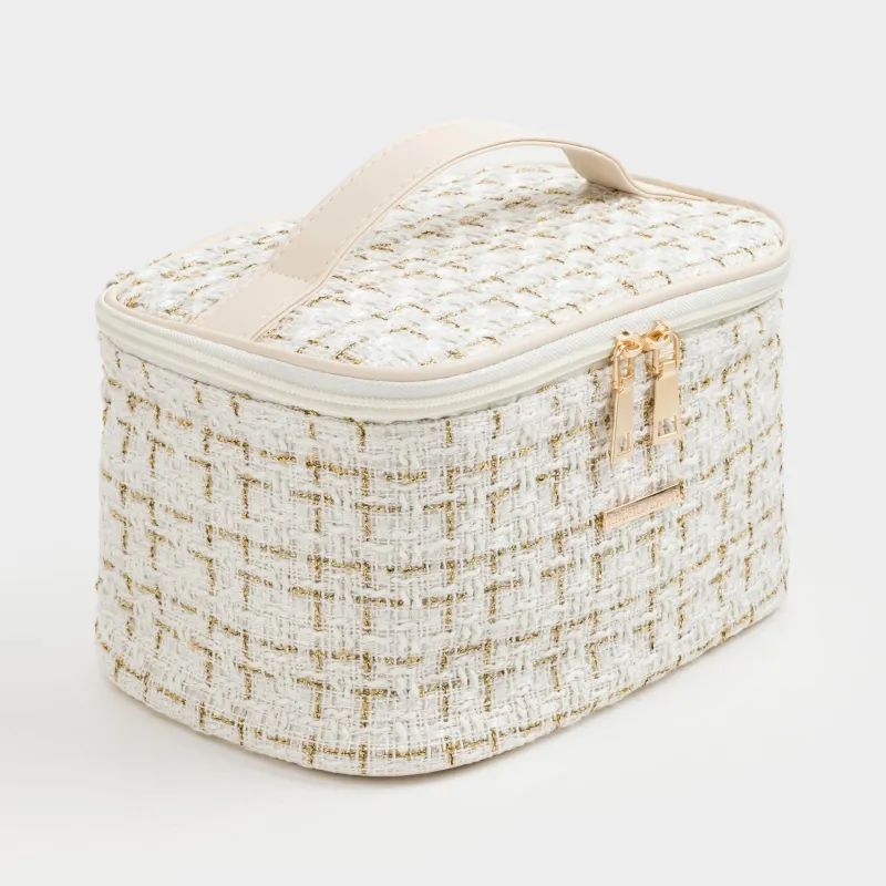Cosmetic bag, 20x15 cm, with handle, tweed, white, Wenal, image-4