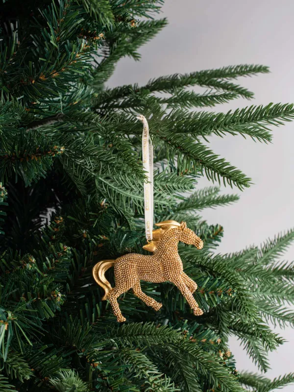 Christmas tree toy, 9 cm, polyresin, golden, Horse, Figure christmas, image-3
