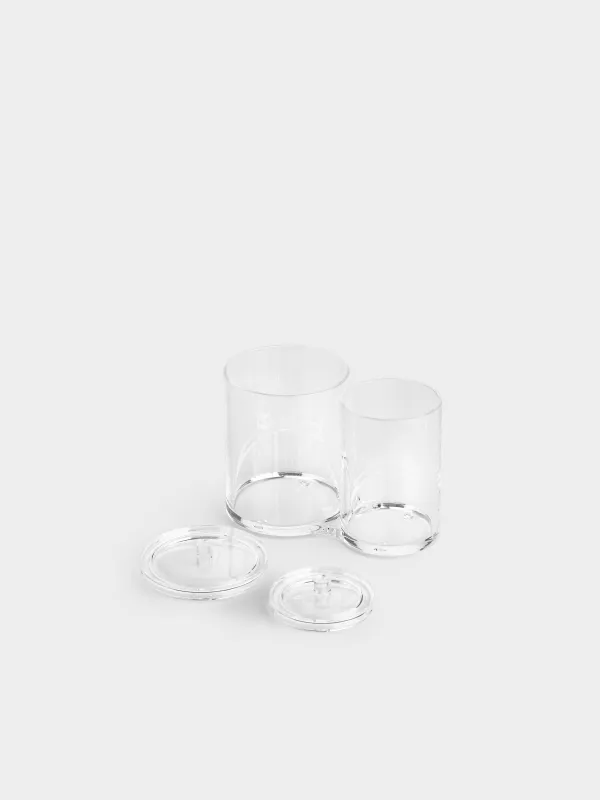Container for cotton pads/sticks, 15x12 cm, 2 units, with lid, plastic, Basic, image-2