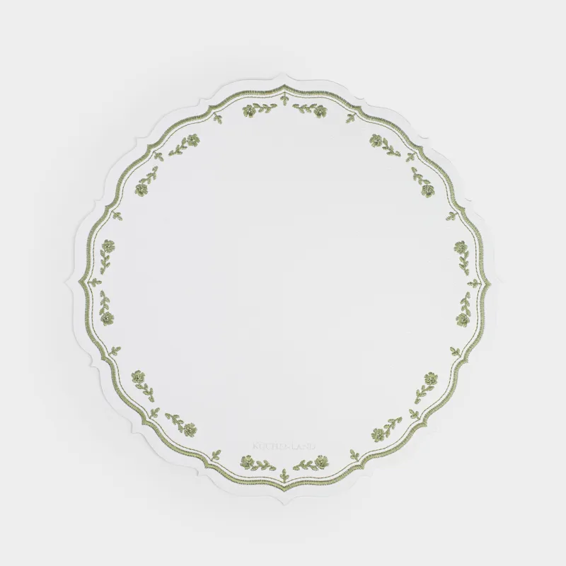 Placemat, 38 cm, PVC / polyester, shaped, milky, Vintage flowers, Rock embroidery