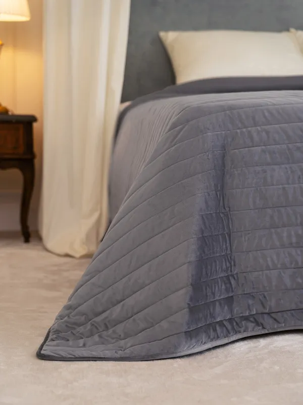Bedspread, 220x240 cm, quilted, velvet/microfiber, grey, Stitch velvet, image-5