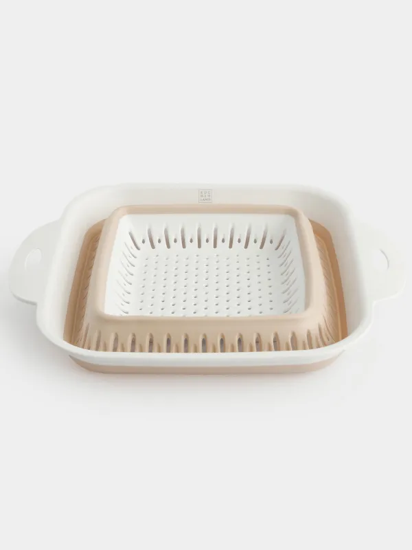 Colander, 22x22 cm, foldable, plastic / rubber, square, beige, Foldaway, image-4