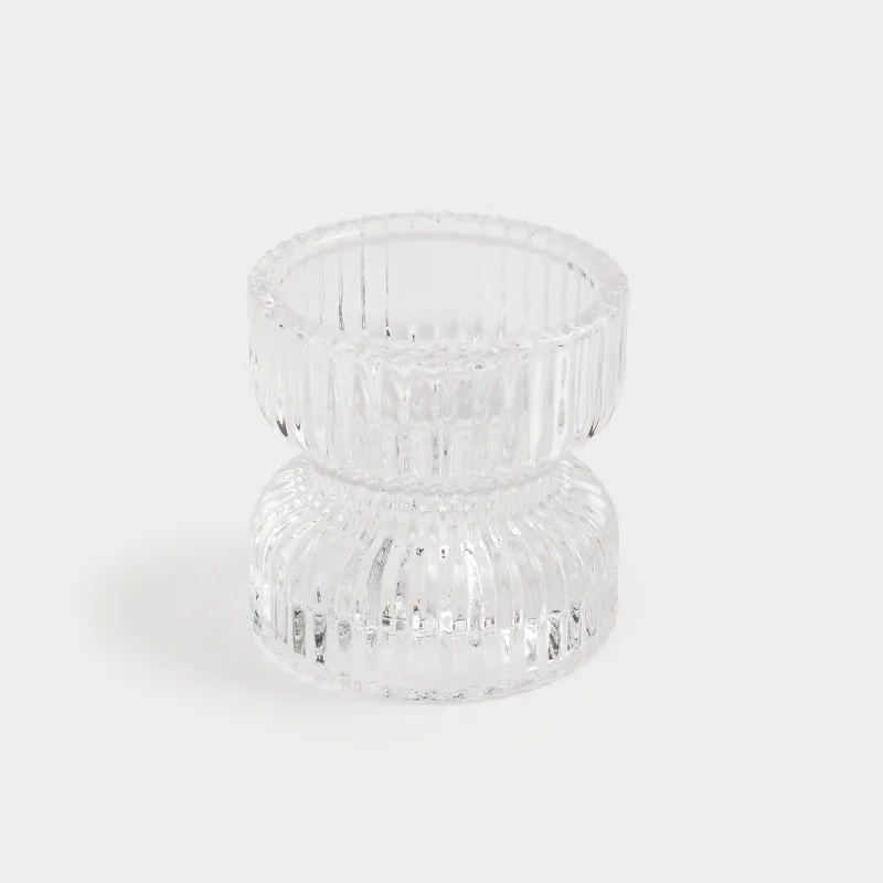 Candlestick, 6 cm, for thin / tea candles, glass, Ribedic, image-1