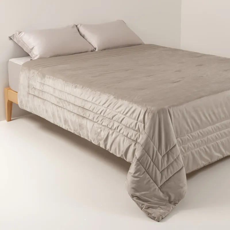 Bedspread, 240x260 cm, quilted, velvet/microfiber, beige, Frame, Stitch velvet