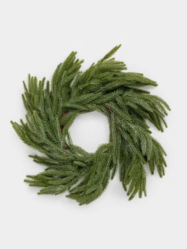 Decorative wreath, 18/55 cm, plastic / paper, Needles with silver spangles, Conifer decor, image-0