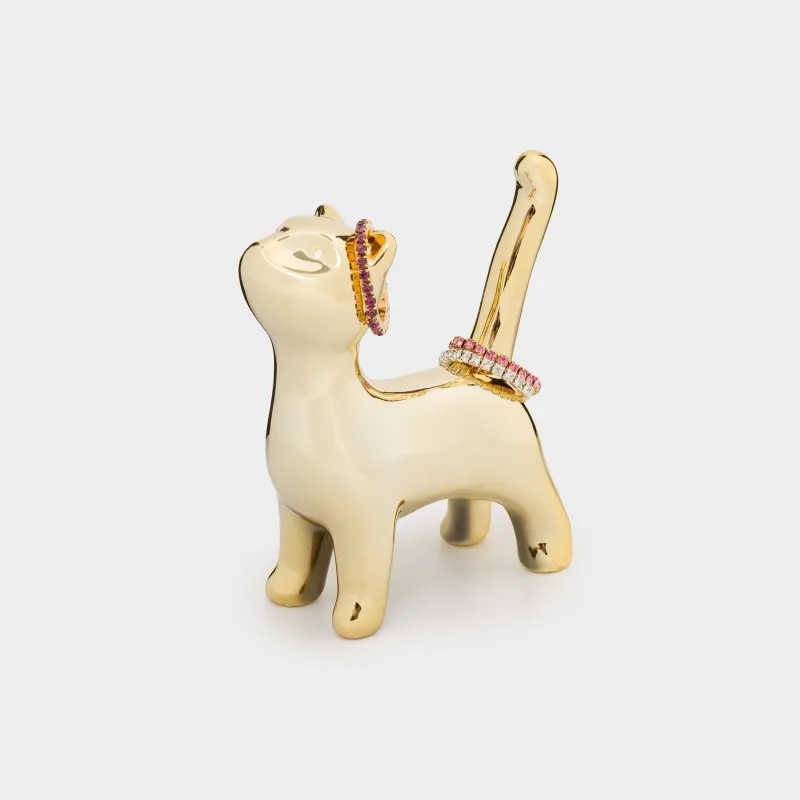 Jewelry holder, 9 cm, porcelain P, golden, cat, Cat, image-2