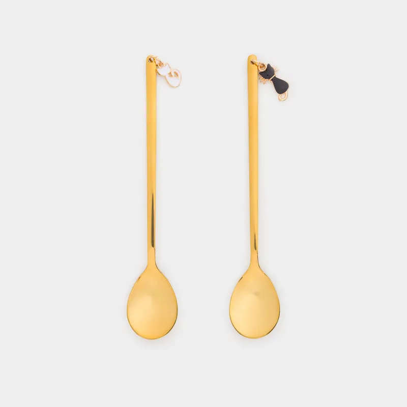 Dessert spoon, 14 cm, 2 pcs, steel, golden, Cats, Cat