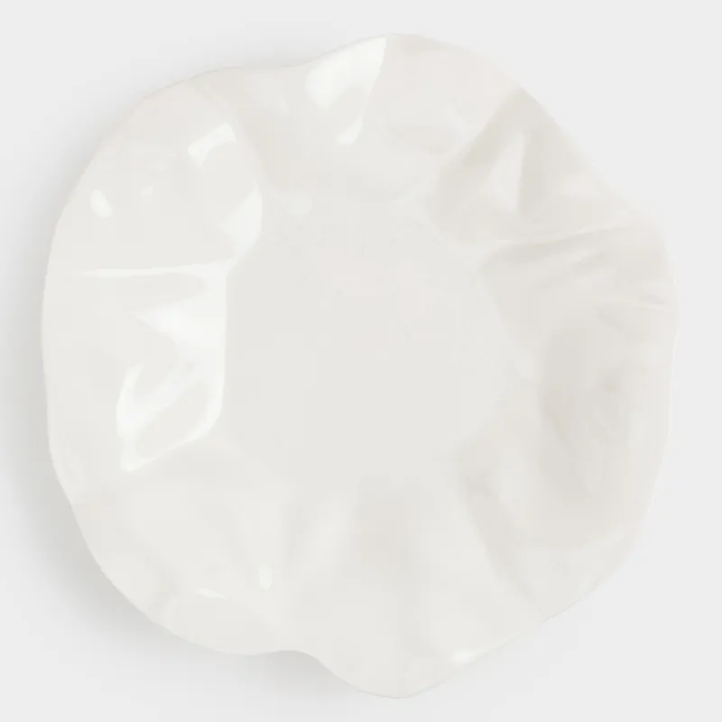 Dinner plate, 25 cm, porcelain N, milk, Crumpled effect, Crumple