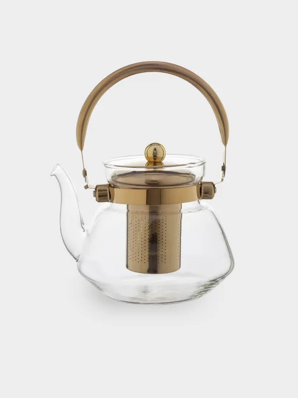 Teapot, 1,3 l, B/steel glass, golden, Classic gold, image-0