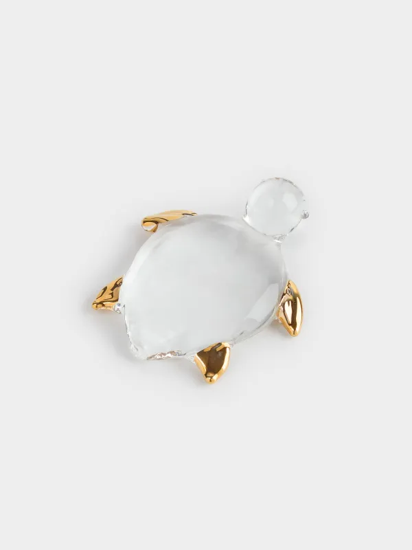 Statuette, 5 cm, glass, golden, Turtle, Vitreous, image-1