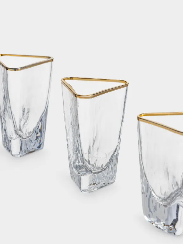 Drinking glass, 40 ml, 4 pcs, glass, golden edging, Triangle Gold, image-3