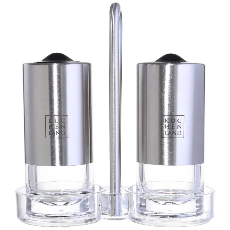 Salt and pepper set, 13 cm, on a stand, acrylic / steel, Spices