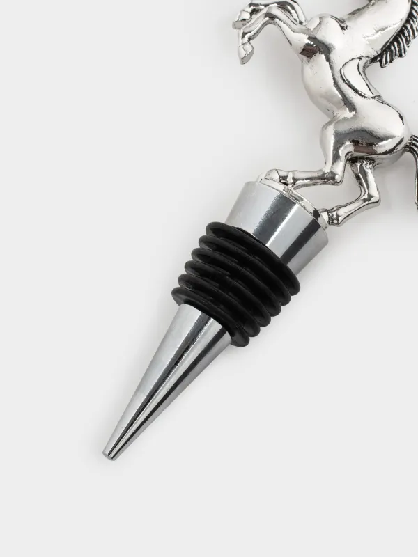Bottle stopper, 13 cm, metal, silver, Horse on end, Horse silver, image-2