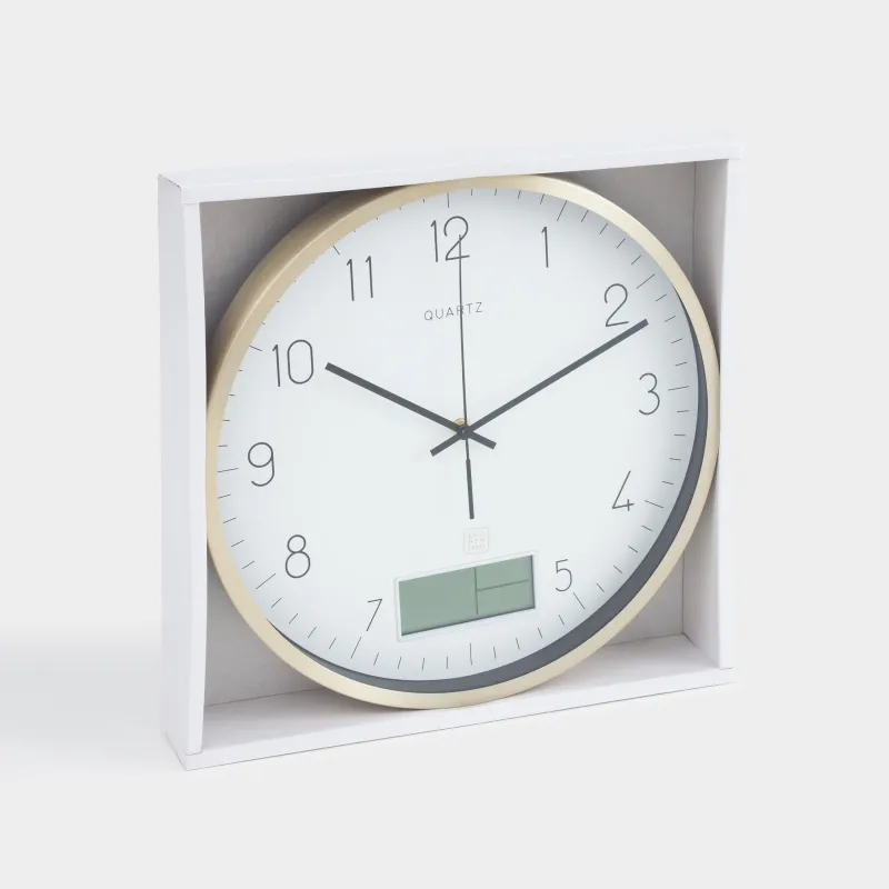 Wall clock, 35 cm, with display, metal / glass, round, golden white, Dial, image-6