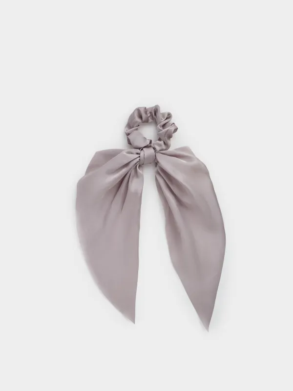 Elastic hair band, 25 cm, with ribbon, satin, grey, Silk, image-0